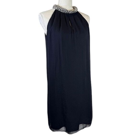 Diane Von Furstenberg Silk Lainey Embellished Dress Black w/ Silver Beads Size 4 - Picture 2 of 14